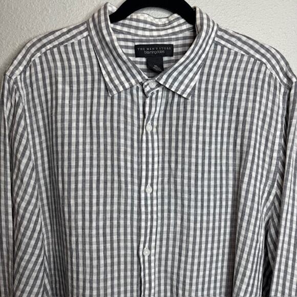 The Men's Store Bloomingdales 100% Linen Gray Plaid Shirt Size X-Large - Picture 3 of 9
